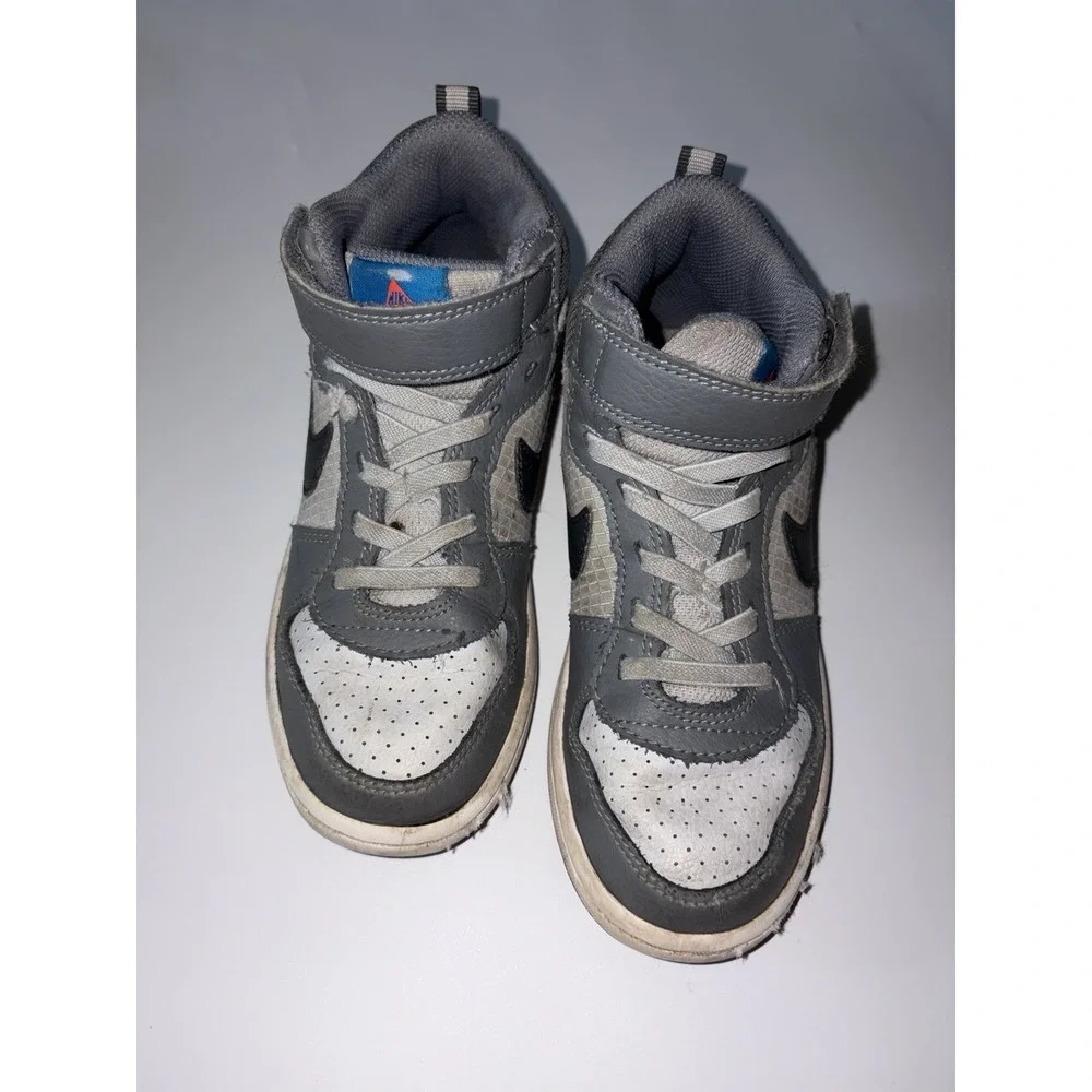 Nike Boys Court Borough Mid 870026-009 Gray White Lace-Up Sneaker Shoes Size 13C